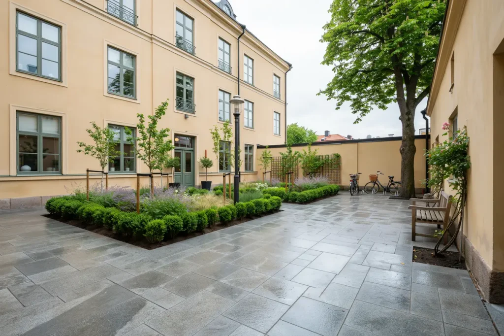 renovering av innerg rd med nya planteringsytor i sickla